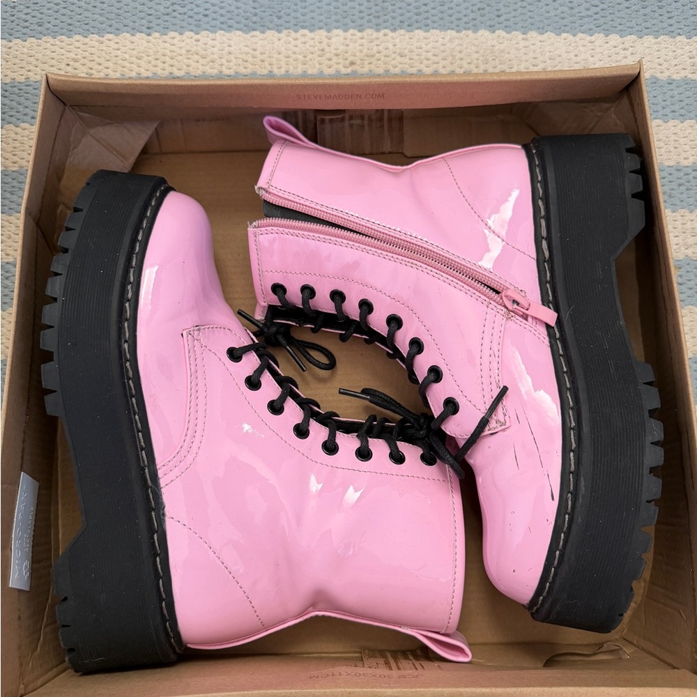 Steve Madden Glossy Pink Combat Boots